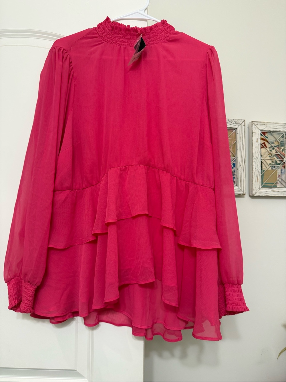 torrid Hot Pink Tiered Ruffle Long-Sleeve Blouse